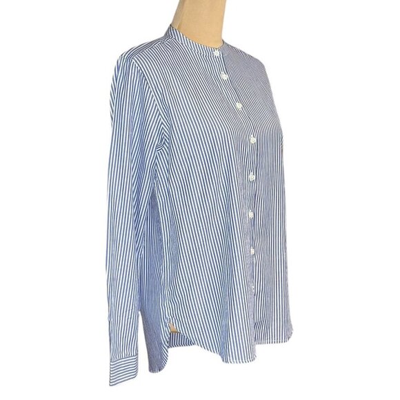 Cargo Crew 100% Cotton Striped Shirt Sz.L Blue White Band Collar Staple Preppy - Picture 3 of 11